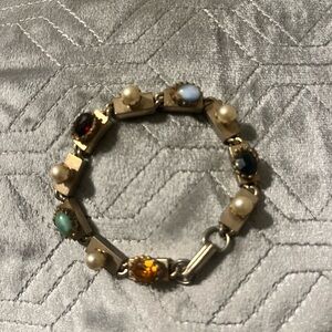 Goldette VINTAGE FAUX PEARL CRYSTAL LINK BRACELET ESTATE JEWELRY unbranded